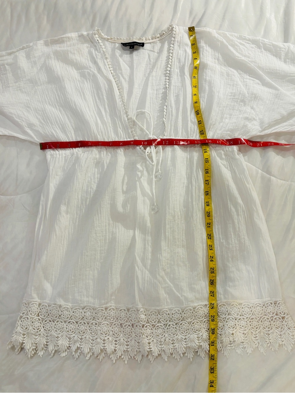 Club Z Collection Lightweight White Gauze Cover-Up with Tie Front - Picture 7 of 9